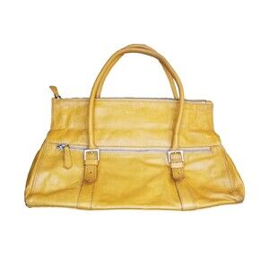 Helen Welsh Bag Leather Satchel Yellow Handbag Fold Over Vintage Made in Italy